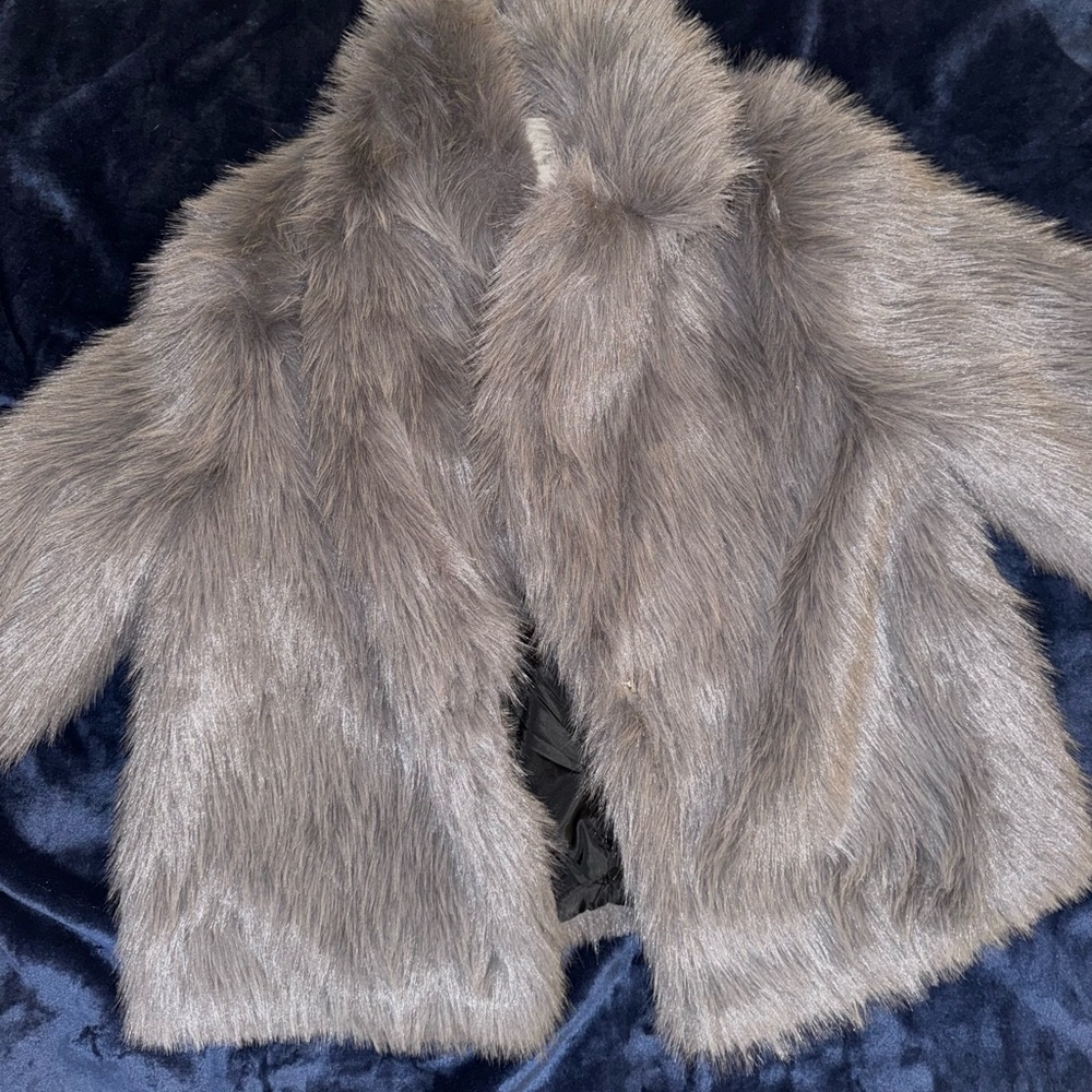 Zara Faux Fur Jacket in Gray and Black